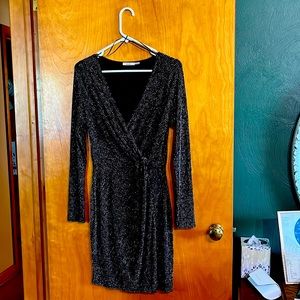 Mi Ami size Small Black dress with silver and gold pinstripes